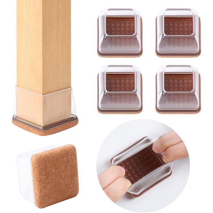 Protection Pied de Chaise 36-56mm Couvre-Pieds de Chaise 2Pouces Carré-transparente Tasses de Meubles Capuchons de Jambe de Chaise