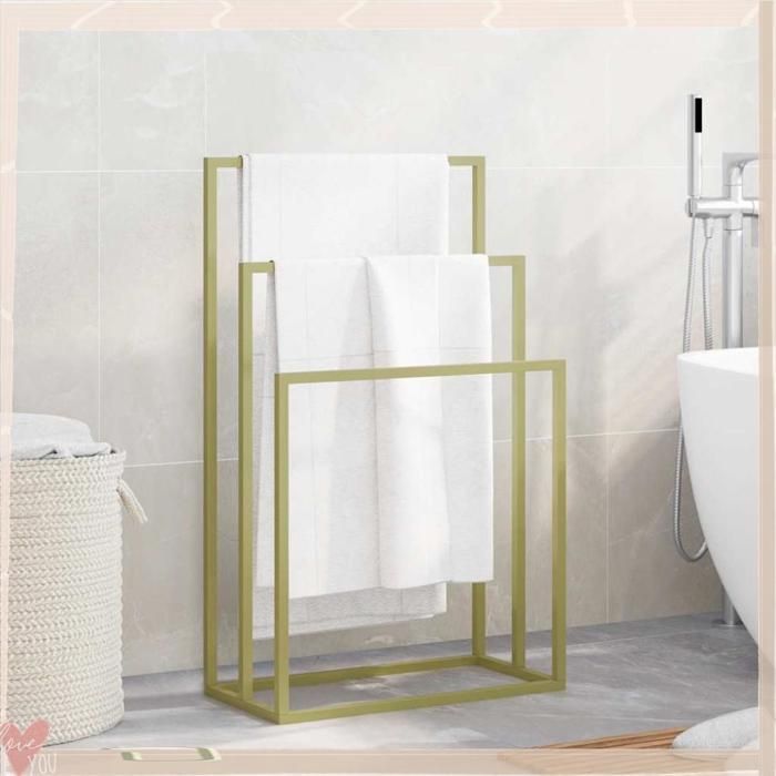 Porte-serviettes sur pied - VINGVO - 343092 - Fer - 3 niveaux - Doré 48x24x79 cm