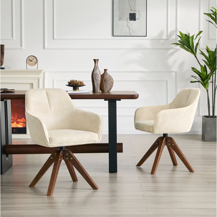 Chaise de salle à manger pivotante 360° blanc crème 82 cm avec accoudoirs