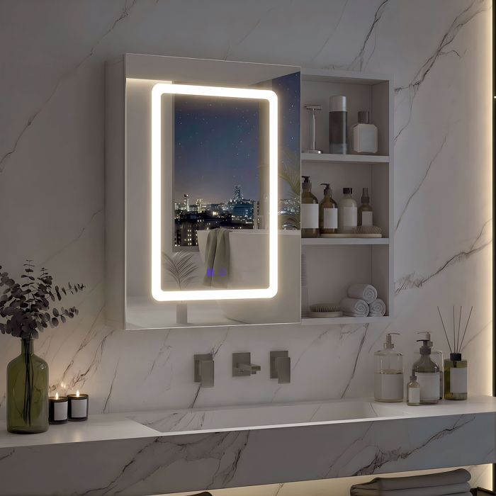 Armoire de Salle de Bain avec LED-Armoire avec Miroir Miroir avec Rangement etagères intérieures réglables avec Fonction anti-buée