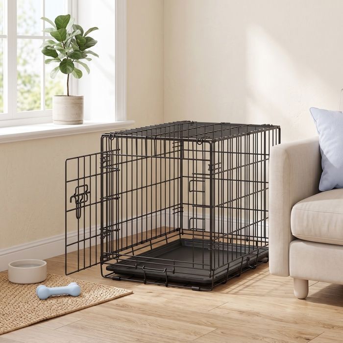 Cage de Pliable pour Chien avec Plateau en Plastique et 1 Porte Taille L Noire Cage de Pliable pour Chien avec Plateau en Plastique et 1 Porte Taille L Noire