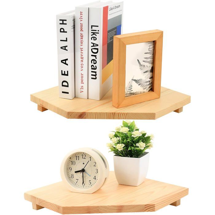 2 Pcs Etagere Angle MuralesEtagere Murale BoisÉtagères DAngle FlottantesÉtagère Murale DAngles En Bois De Chêne Vintage[BI236]