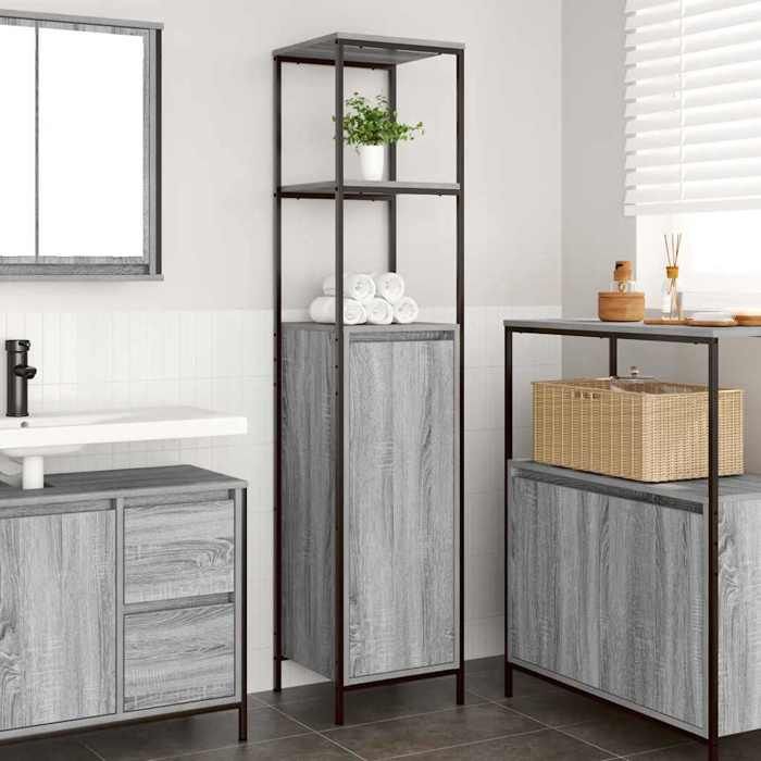 Magnifique Meuble de salle de bain avec étagères sonoma gris 36x35x165 cm - Résistance à lhumidité &342