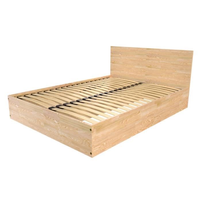 lit coffre 2 places en bois abc meubles - vernis naturel - 140x200 - sommier à lattes