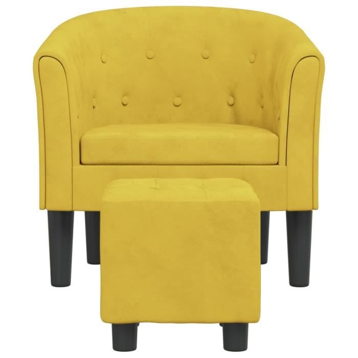 Fauteuil cabriolet - AKOZON - Jaune velours - Repose-pied inclus - Design contemporain - 1 place