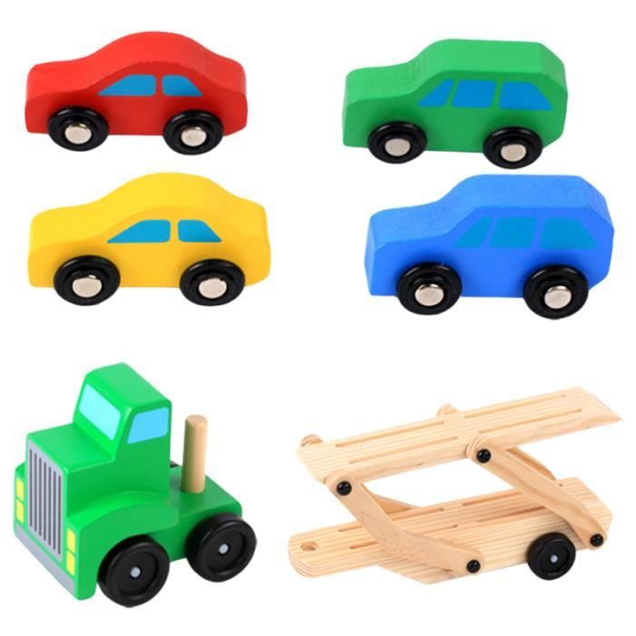 5pcs Jouet De Camion En Bois A Deux Etages Simulation Transport