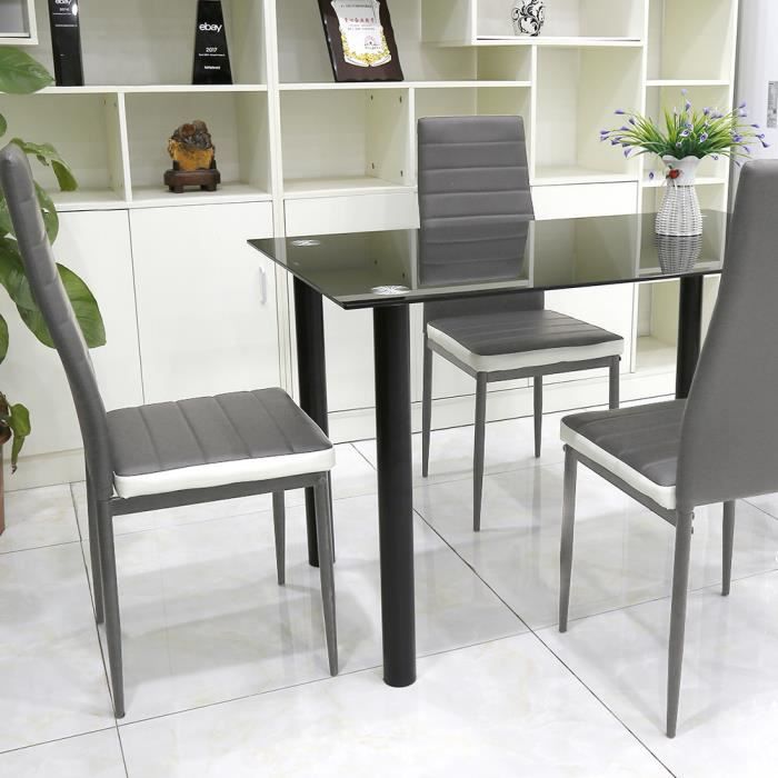 lot de 6 chaises de salle à manger contemporaines - gris-blanc - cuir pu écologique - facile à nettoyer