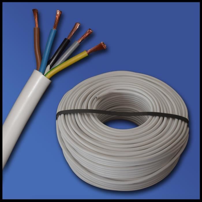 Câble de raccordement pour cuisinière H05VV-F 5G2,5 mm2-5 x 2,5 mm2 5 m 10 m ou 15 m blanc 