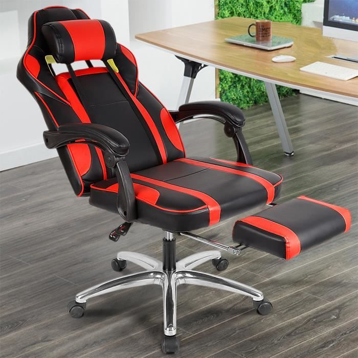 Dianwaa Chaise De Bureau Siege Gaming Ergonomique Appui Dos Inclinable Simili Rouge Et Noir Prix Pas Cher Cdiscount