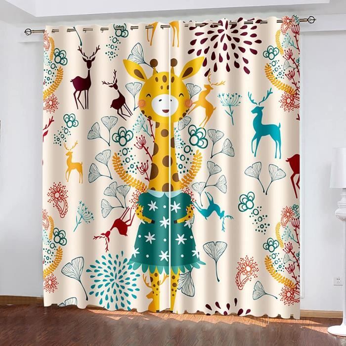 Rideaux Occultants 2 Pièces Motif Surf Bord De Mer - 220x215 Cm - Orange - 100% Polyester Avec Œillets - Isolation Thermique Et Anti-Bruit