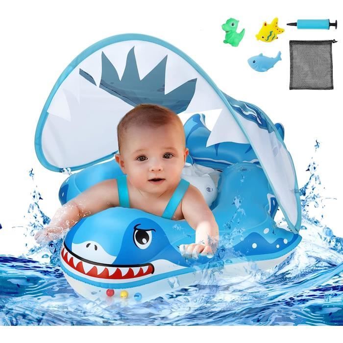 Bouée Bébé Voiture Avec Parasol UPF50+ - Piscine Enfant 3-36 Mois - Volant Et Klaxon Rigolo