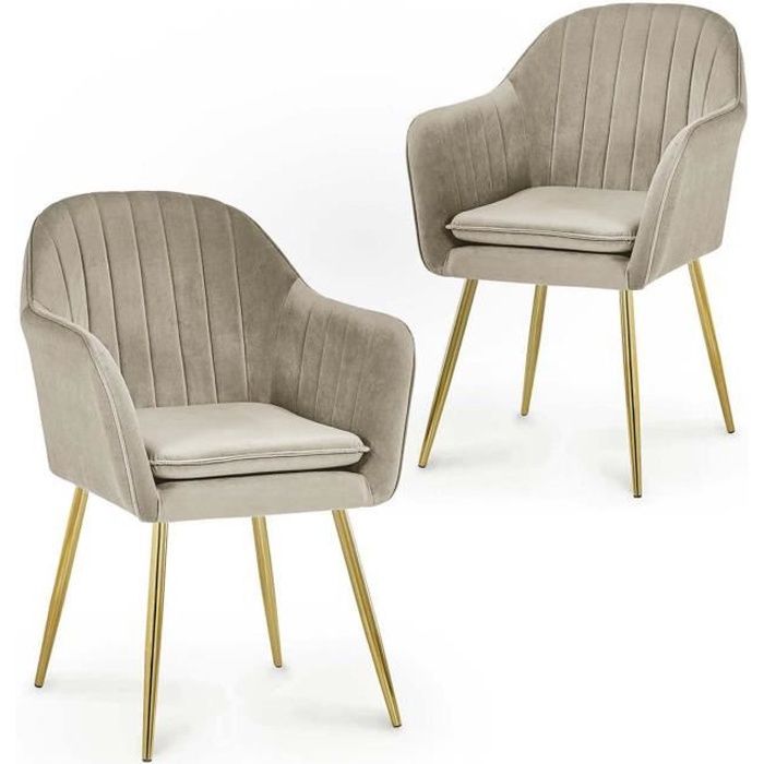 REGINA - Lot de 2 chaises design avec accoudoirs en velours beige
