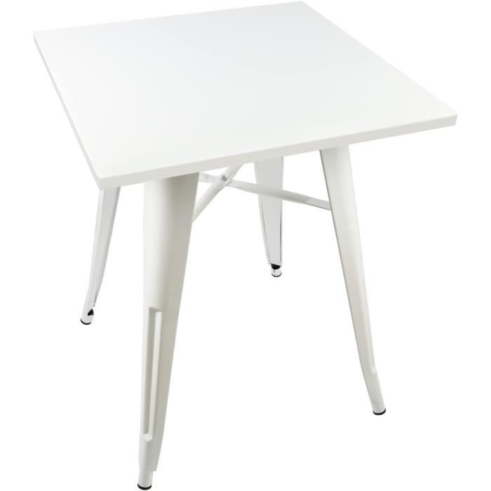 Table Carrée THINFAR 60x60x75cm - Style Industriel - Pied Fer - Plateau Bois - Pour 2-4 Personnes