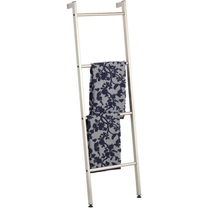 Porte-Serviettes sur Pied en métal Blanc - échelle Porte-Serviettes décorative pour Salle de Bain, Salon, Cuisine, Support pour Serviettes, couvertures, couettes (4 Niveaux, Blanc