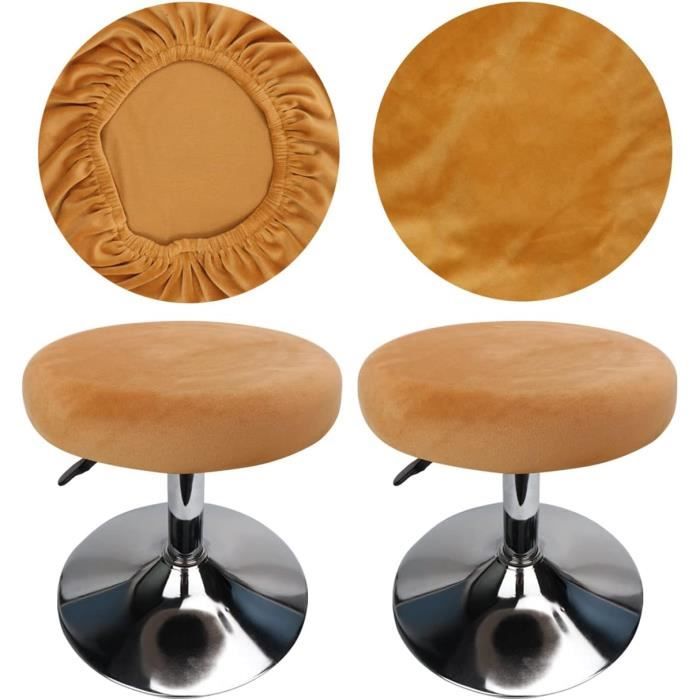 Housses De Tabouret Rond En Velours - 2 Pièces Blanc, Extensibles 30-40cm, Lavables