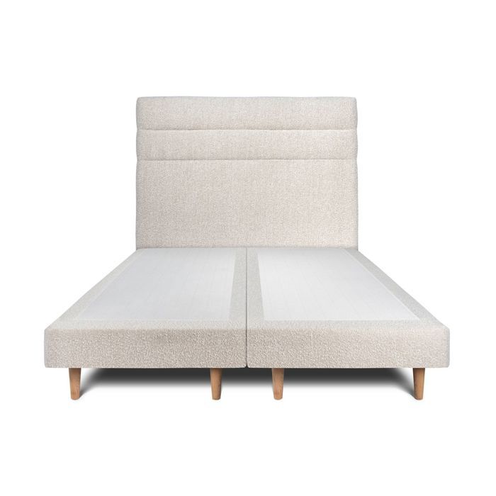 Lit 200x200cm avec tête de lit lignes bouclette et double sommier tapissier beige - Hauteur totale : 29cm