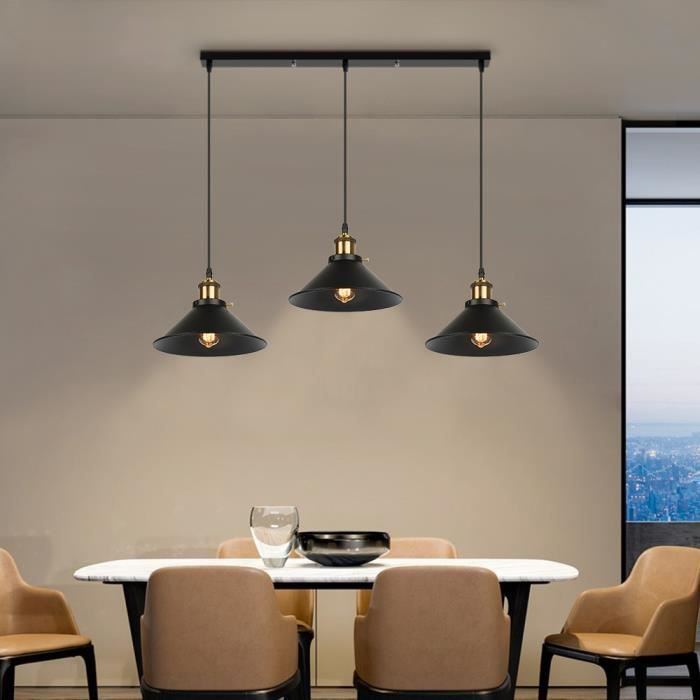 UNI Lot de 2 22cm Rétro Lustre Suspension Industrielle E27 Douille Noir Plafonnier Luminaire Ajustable - Maison