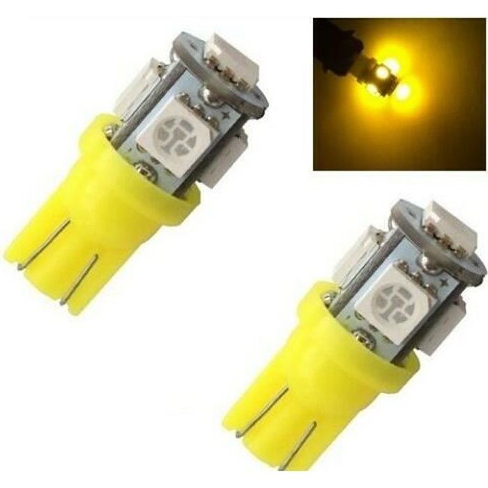 2x Ampoule T10 W5W W3W LED 4 SMD 3528 Jaune Yellow veilleuse lampe light