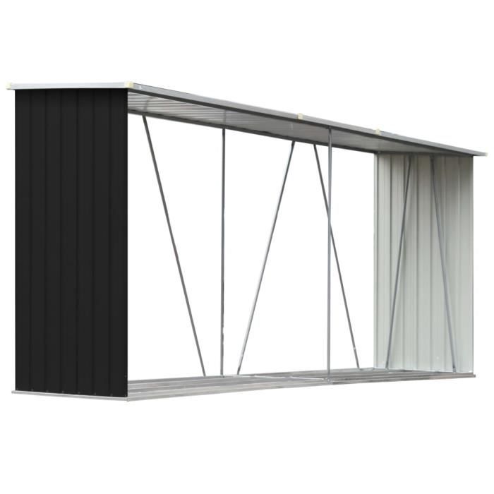 Abri de stockage à bois - Acier galvanisé - 330x84x152cm - Anthracite - Durable - Facile à assembler