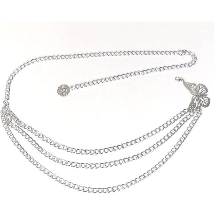 Chaîne De Taille Argentée Multicouche - Accessoire Mode Pour Femmes Et Filles, Ajustable 75 Cm