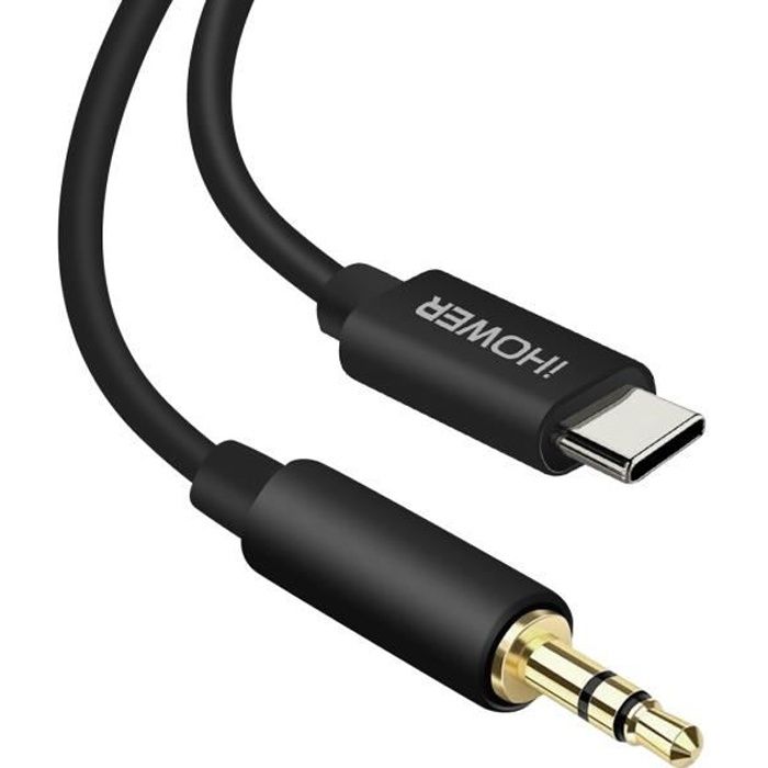 Câble USBC vers Jack 3.5mm Mâle Audio Auxiliaire 1m iHower Noir