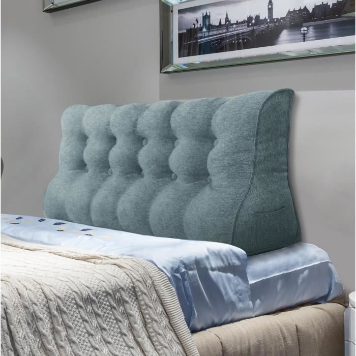 VERCART Coussin de Lecture Coussin de Tête de Lit Coussin à Coins Oreiller de Soutien du Dos Lin Gris 160CM