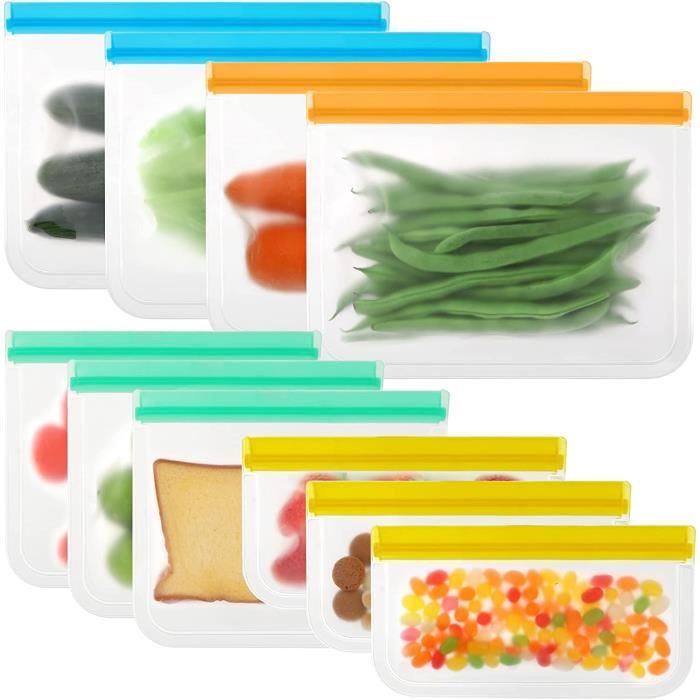 Sacs Congélation Réutilisables EXIN DECHEN - Lot De 10, 3 Tailles, Sans BPA - Fermeture Zip étanche Pour Aliments