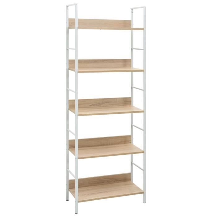 Bibliothèque - Aggloméré - Chêne - 5 étagères - Laqué - Marron - 60x27 6x158 5 cm