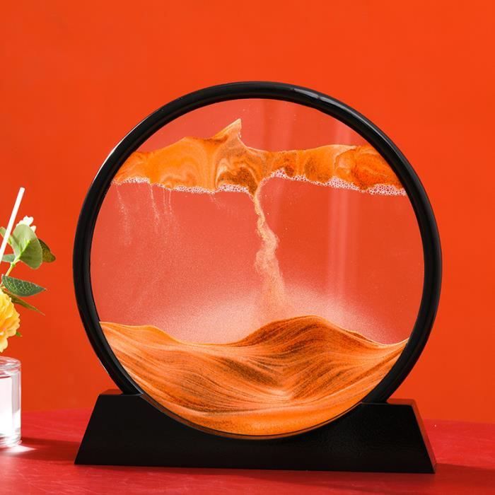 Base noire-orange - 7 pouces - Sable mouvant 3D Art créatif nordique ornement liquide sablier paysage de