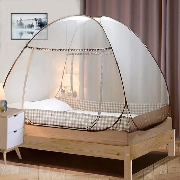 Moustiquaire de Lit Pliable, Double Porte Camping Mosquito Rideau, 180 *  200cm Moustiquaire en Forme de Dôme à Installation Facile - - Cdiscount  Maison