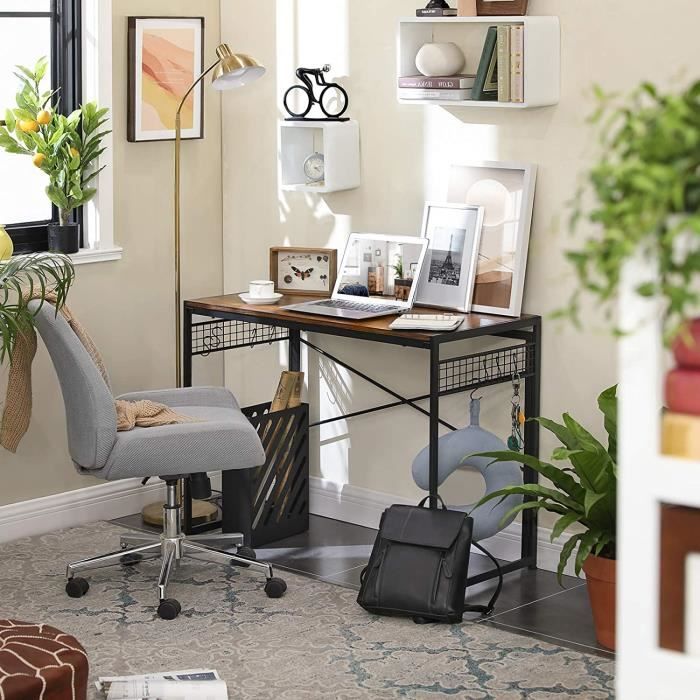 Bureau Informatique VASAGLE 120x60cm - Blanc Et Bois - Bureau PC Gamer/bureau Maison - Montage Facile