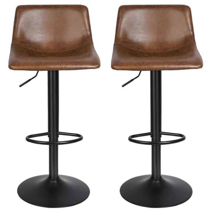 Lot de 2 tabourets de bar Marron - Cuir écologique + métal - Style Industriel