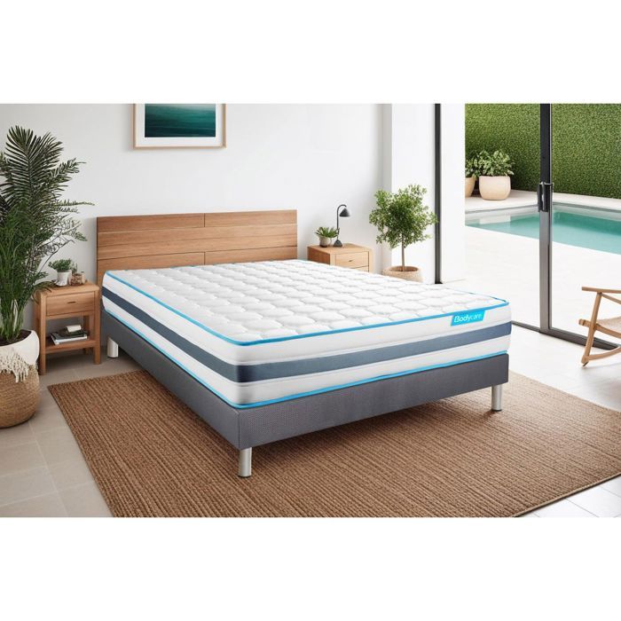 Ensemble sommier et matelas - BODYCARE - BODYFLEX 160x200 - Ressorts ensachés - Mémoire de forme 26 cm - Sommier kit lattes gris Ensemble sommier et matelas - BODYCARE - BODYFLEX 160x200 - Ressorts ensachés - Mémoire de forme 26 cm - Sommier kit lattes gris