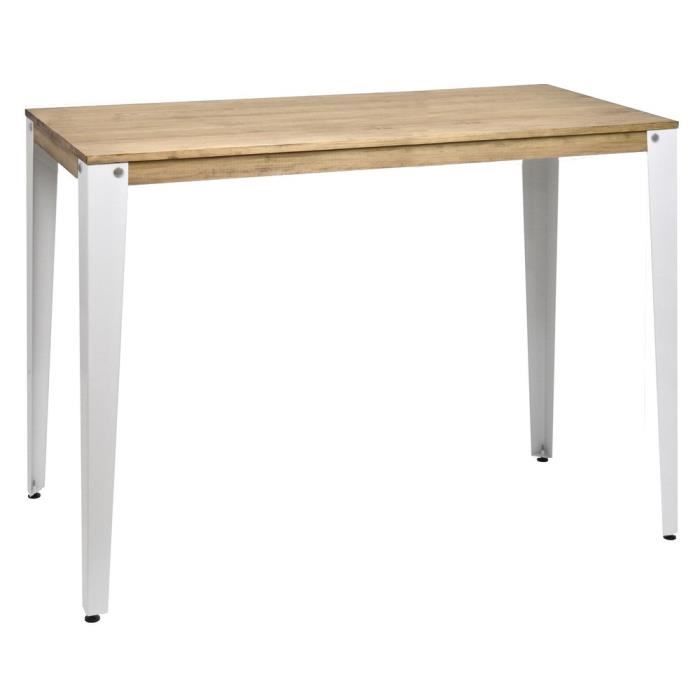 table mange debout lunds - box furniture - style industriel vintage - blanc - 140x60x110cm