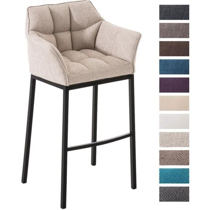 CLP Tabouret de bar Damaso en Tissu avec 4 pieds , Ivoire/Noir