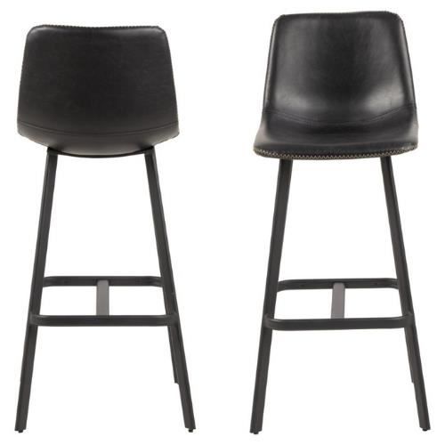 chaises de bar oregon en aspect cuir - emob - lot de 2 - noir - contemporain