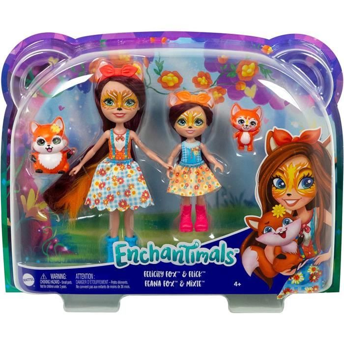 coffret enchantimals poupee 15 cm felicity renard flick et feana renardeau mixte figurine et animal mini poupee