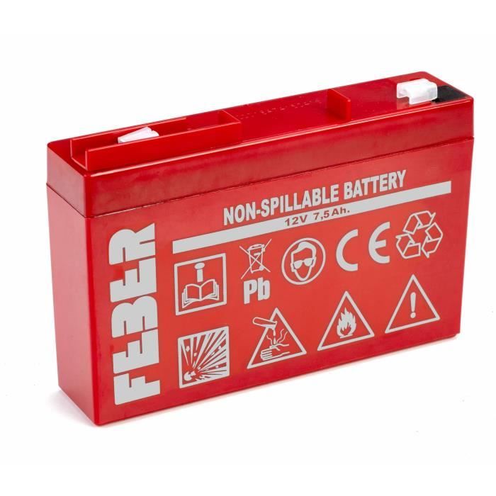 Batterie pour Véhicule Electrique FEBER - 6 volts 7,5 ah - Rouge - Enfant - Mixte - 3 ans et plus