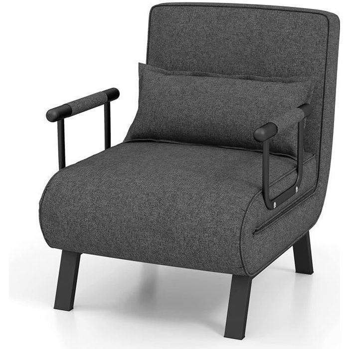 GIANTEX Fauteuil Relax Inclinable/Convertible- Dossier Réglable à 6 Niveaux- Fauteuil-Lit 1 Place avec Oreiller- Gris Foncé GIANTEX Fauteuil Relax Inclinable/Convertible- Dossier Réglable à 6 Niveaux- Fauteuil-Lit 1 Place avec Oreiller- Gris Foncé