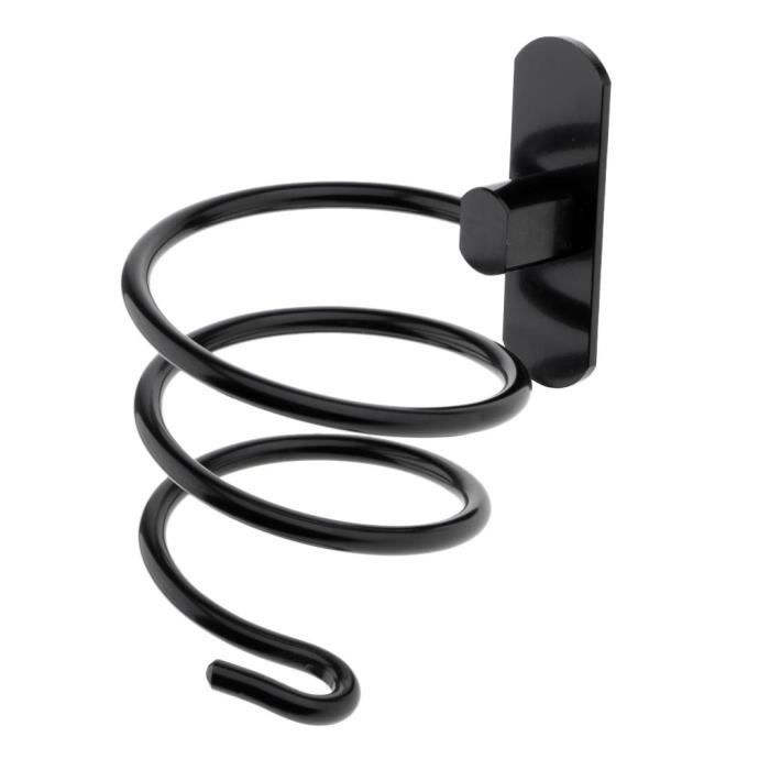 Support Mural Sèche-Cheveux YUNYODA - Adhésif Sans Perçage - Acier Inoxydable Noir - Capacité 10kg