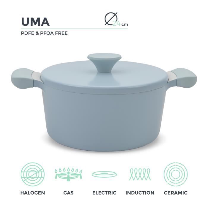 create - casserole en fonte d'aluminium avec poignées en bakélite 24cm, bleu pastel et blanc - pot studio