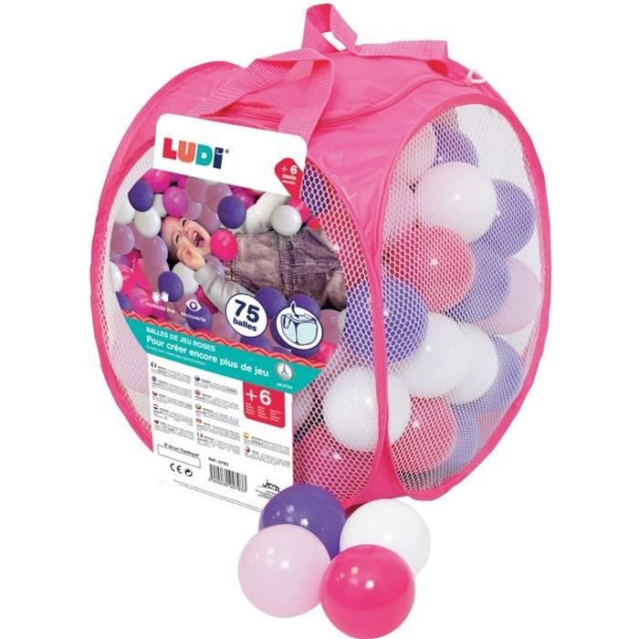LUDI 75 balles de jeu avec sac de transport Rose