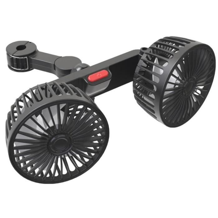 ventilateur de voiture de siège arrière 3 vitesses 5 pales ventilateur de refroidissement à double tête rotatif à 360 degrés