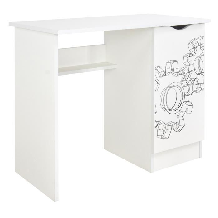 bureau blanc avec étagère roma /motif rouages/
