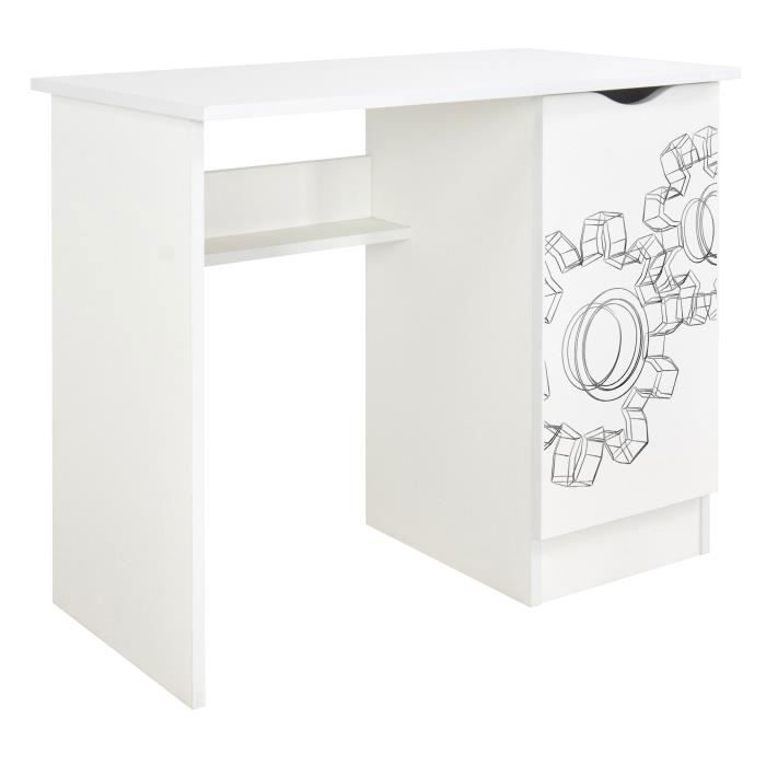 Bureau blanc avec étagère 246239T ROMA /motif Rouages Bureau blanc avec étagère 246239T ROMA /motif Rouages