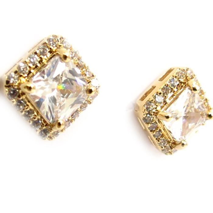 Boucles D'oreilles Minimalistes En Plaqué Or Avec Zirconium Bleu - Argent 925 - Neuf Avec étiquettes
