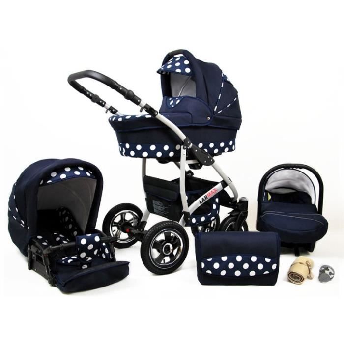 Poussette Lux4Kids Larmax bleu tendre points blancs 3en1 avec siege bebe Cdiscount Puericulture Eveil bebe