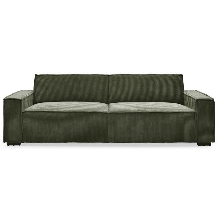 MENZZO Canapé clic-clac 3 places Roger Velours côtelé Vert -L230 x P94 x H75 cmSurface de couchage : 110 x 189 cm