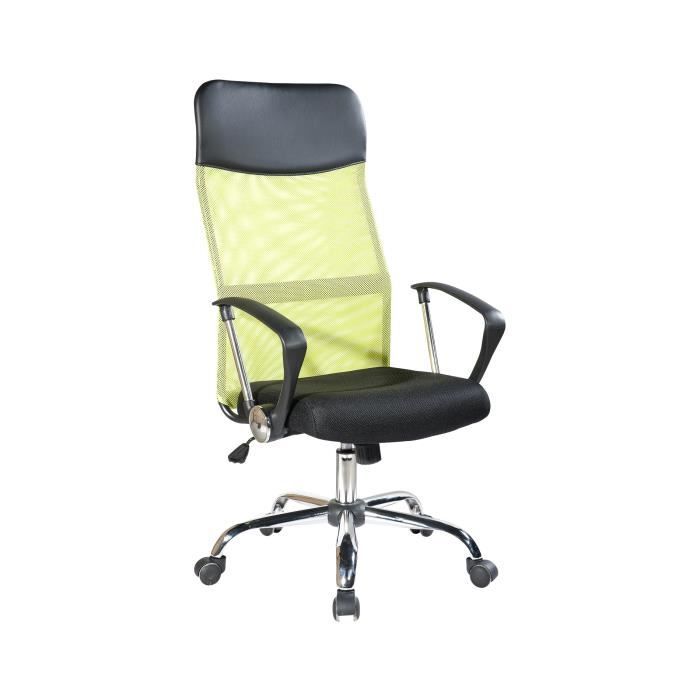chaise de bureau ergonomique rebecca mobili - noir et vert - réglable en hauteur - dossier en tissu respirant