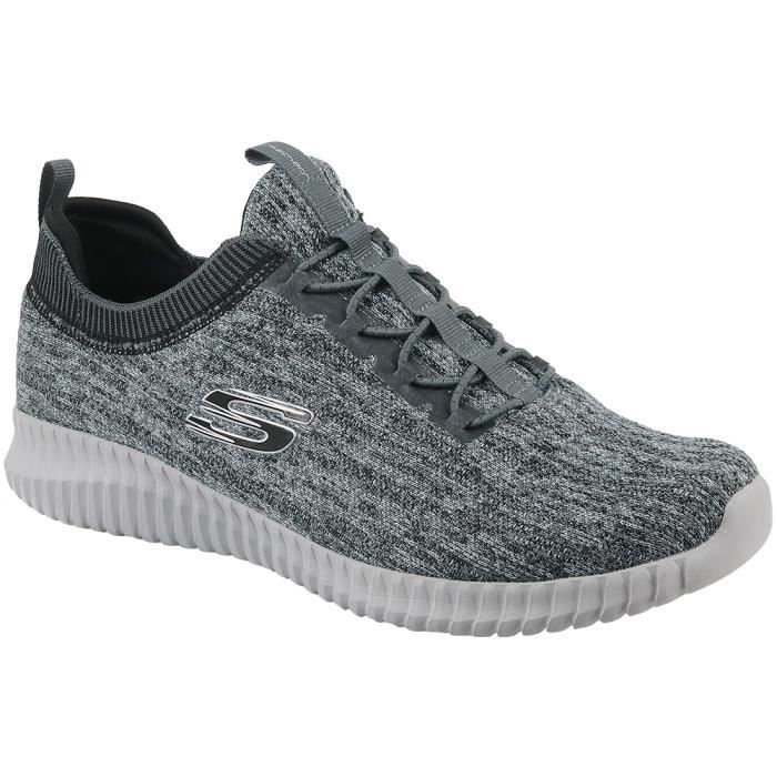 Baskets Homme - SKECHERS Elite Flex 52642-GYBK - Tissu Gris - Lacets - Plat